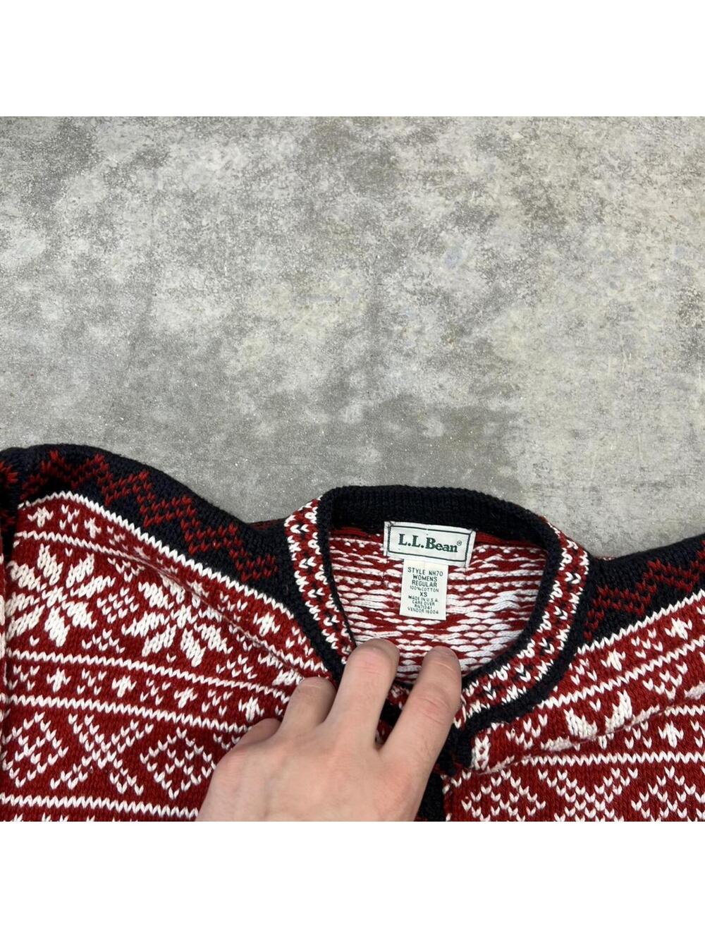 vintage l.l. bean nordic fair isle snowflake made in usa knit sweater xs WOMENS - Picture 3 of 3